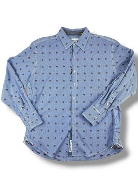 Robert Graham Tailored Fit Blue Geometric Micro Print Long Sleeve Shirt Size L